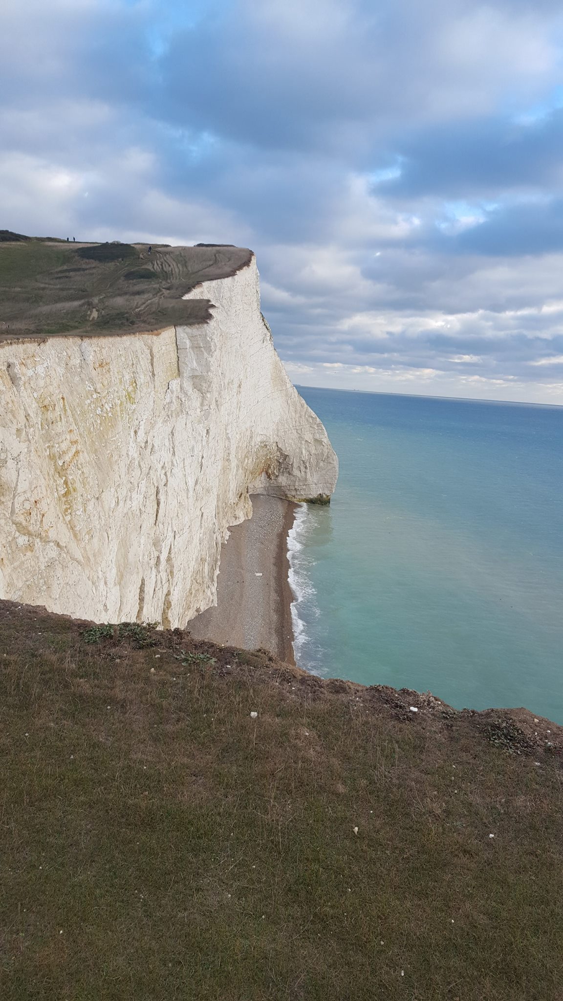 Closer view of Seaford Head chalk cliffs East Sussex England