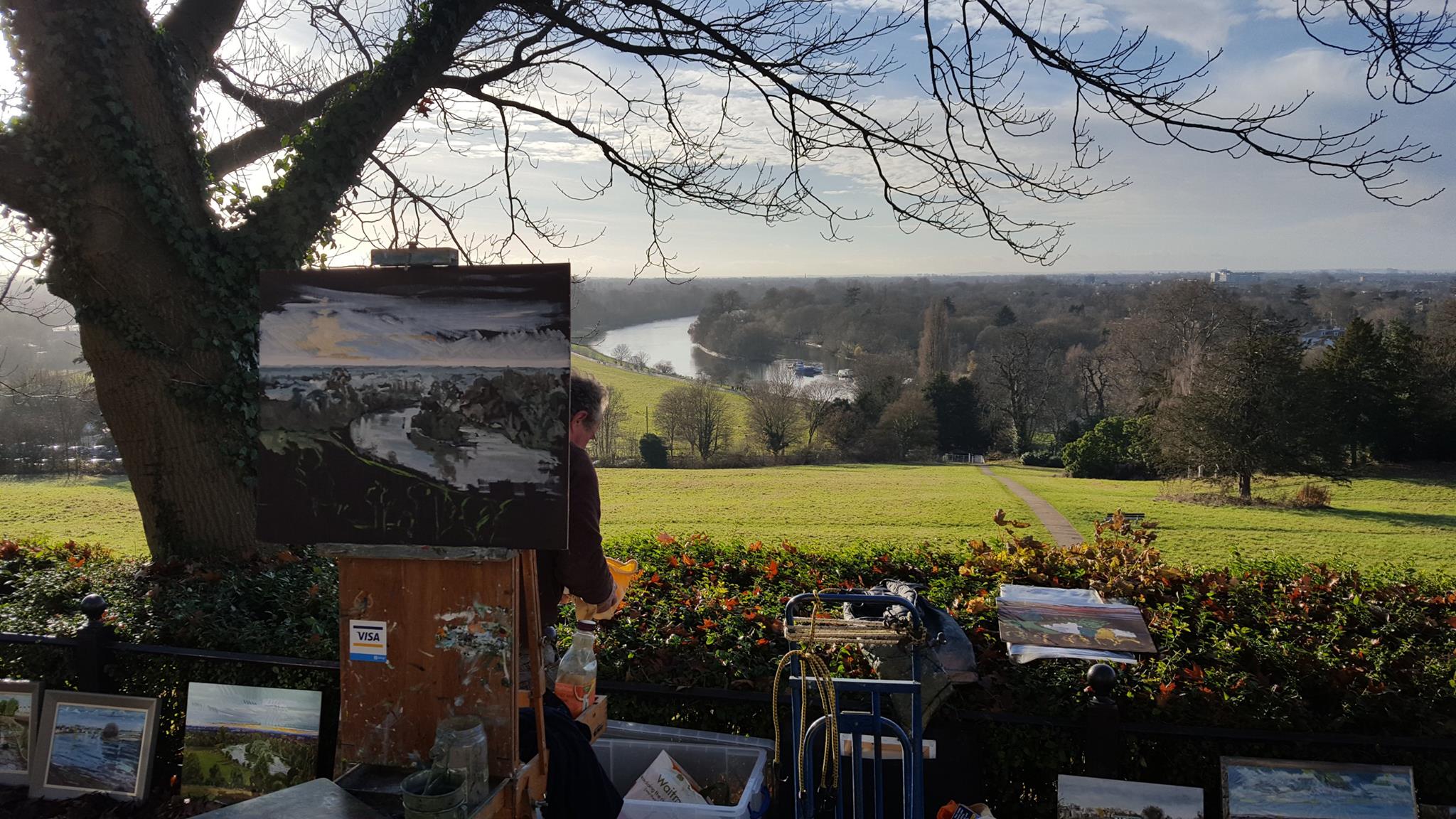 A picture of a painting of the view from Richmond Hill in front of Mick Jaggers house