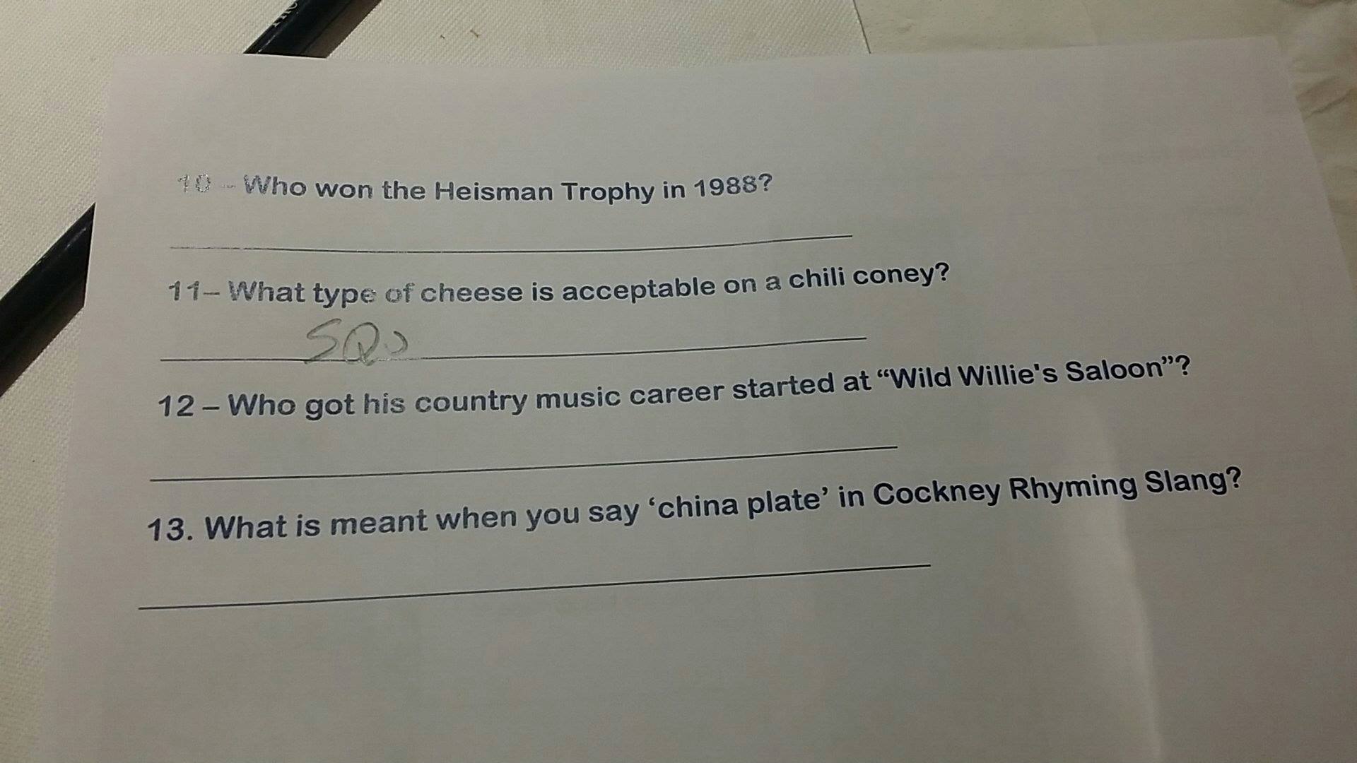 Organised a quiz night at local pub had to put in some homer questions Barry Sanders Squeeze Cheese Garth Brooks