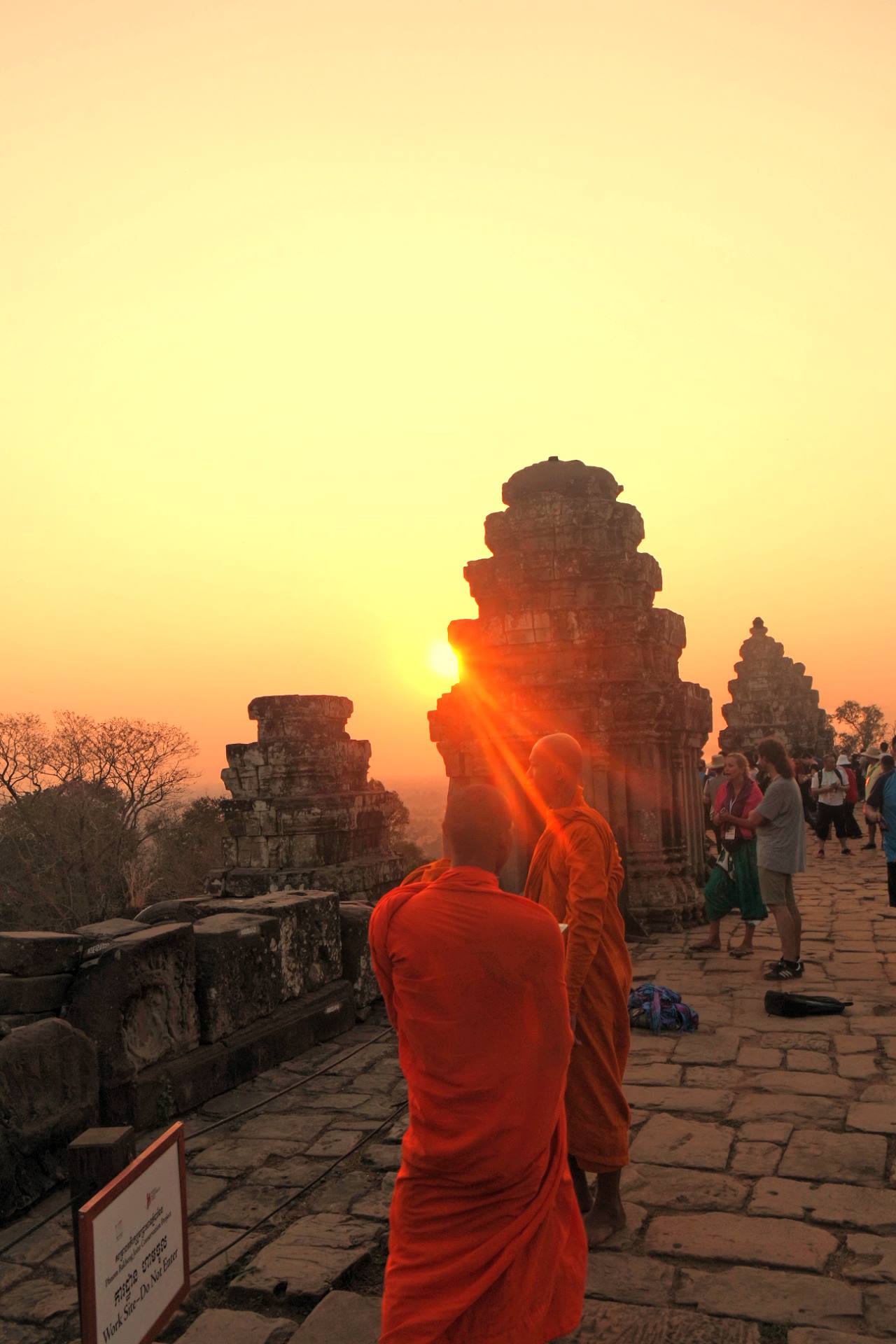 Sunset at Angkor Thom with monks Cambodia beautiful