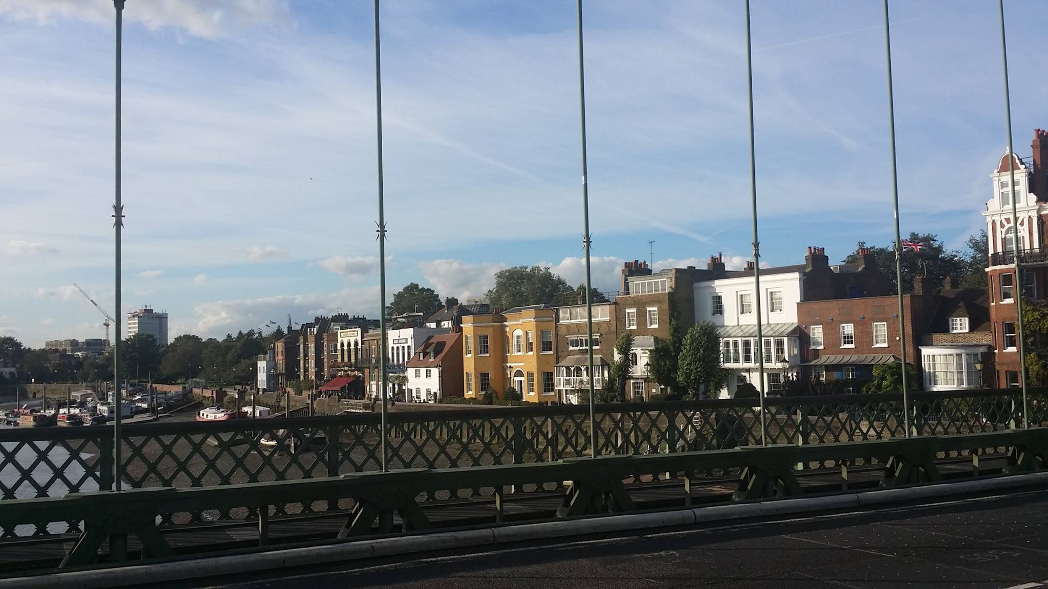 View of riverside pubs all same names Barnes London Thames