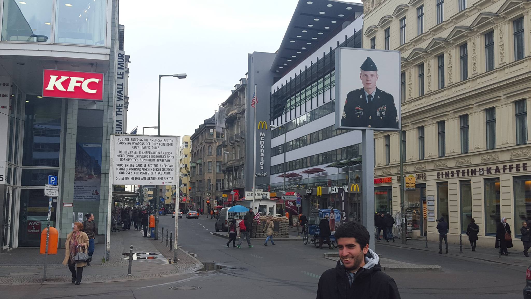 Looking from East Berlin across Checkpoint Charlie