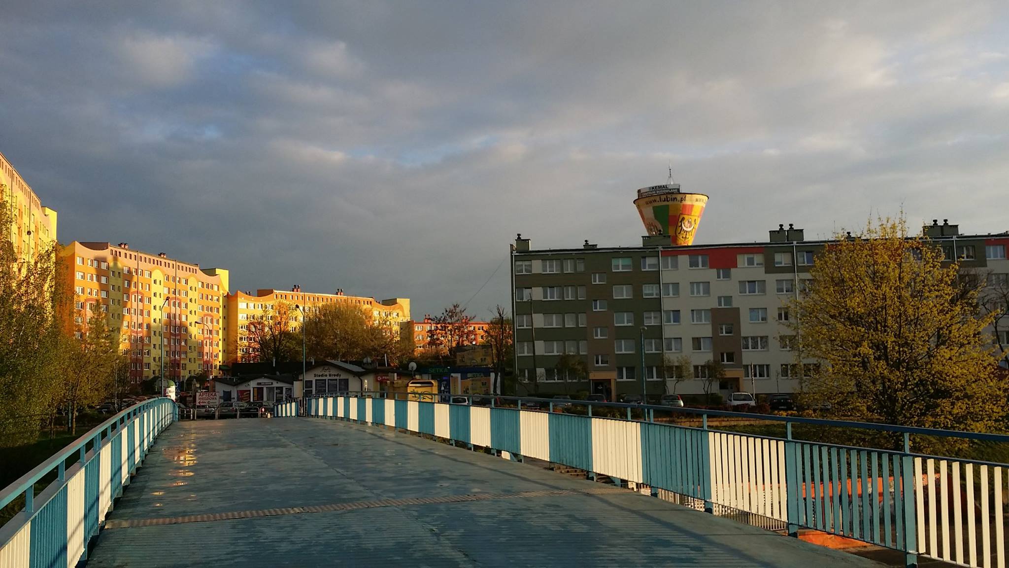 Soviet era buildings brightly painted now Lubin Poland