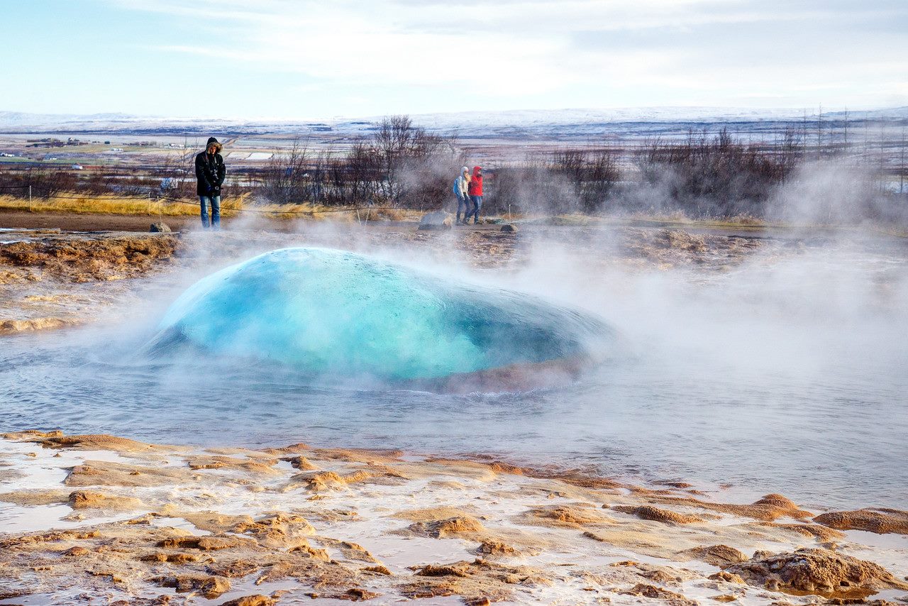 Strokkur Geyser Iceland bubble before eruption Golden Circle