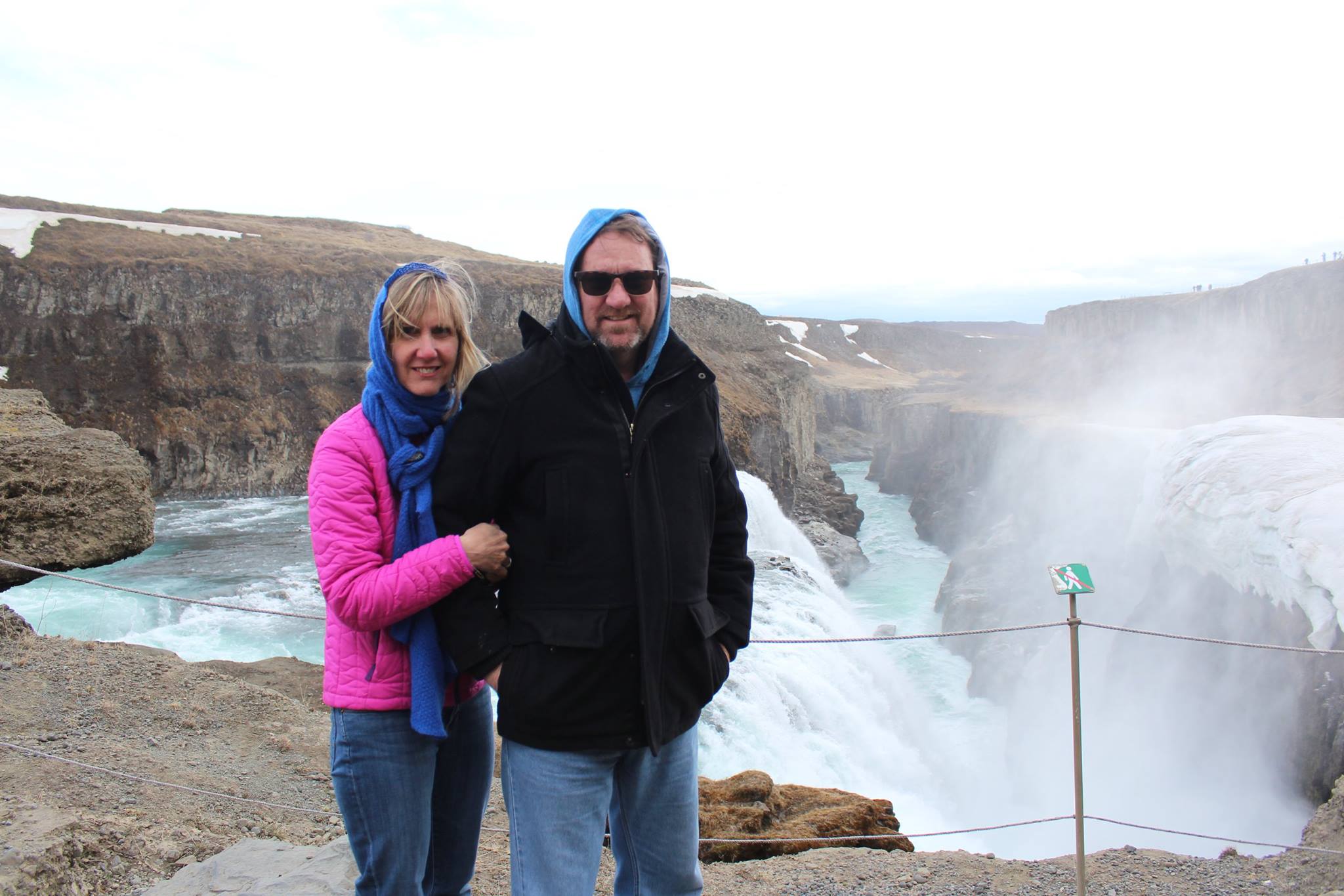 At Gullfoss waterfall Iceland brisk with the spray
