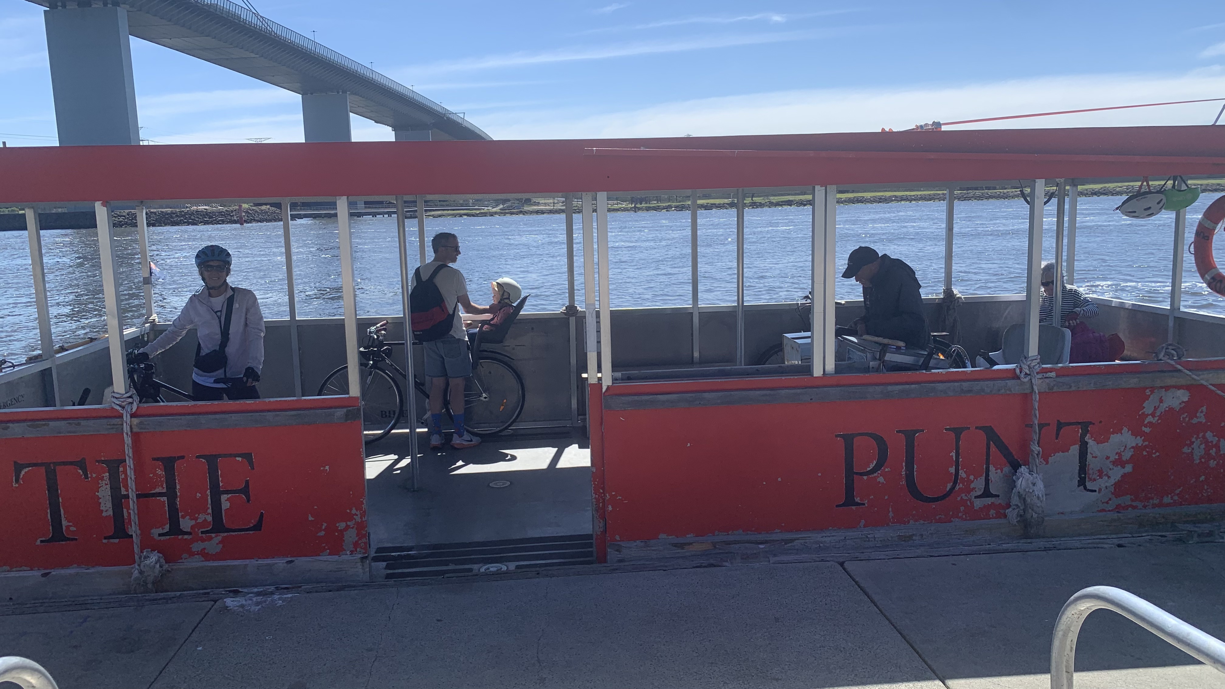 Bike ferry across Yarra West Gate Bridge Port Melbourne Williamstown