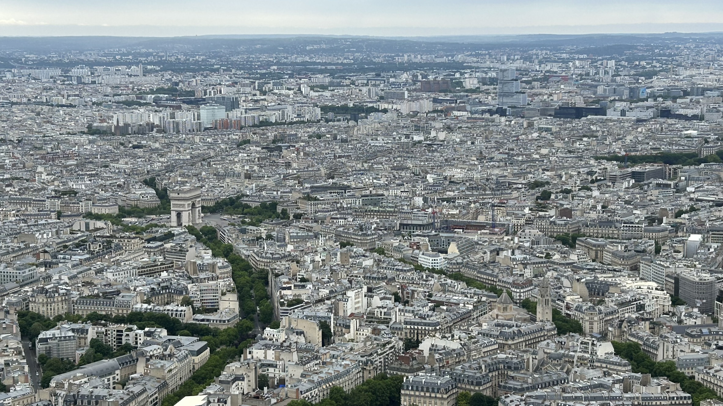 View from top of Eiffel Tower Arc de Triomphe Paris
